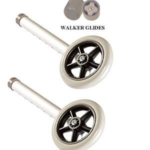 5" Walker Wheels Replacement Kit, Universal Replacement Wheel Kit for Walkers with Pair of Walker Ski Glides, 5 Inch Wheels by Healthline Trading