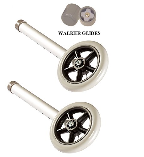 5" Walker Wheels Replacement Kit, Universal Replacement Wheel Kit for Walkers with Pair of Walker Ski Glides, 5 Inch Wheels by Healthline Trading