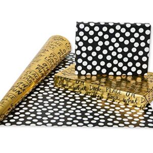 American Greetings 80 sq. ft. Reversible Christmas Wrapping Paper Bundle, Black and Gold Foil, Plaid, Trees and Reindeer (4 Rolls 30 in. x 8 ft.)