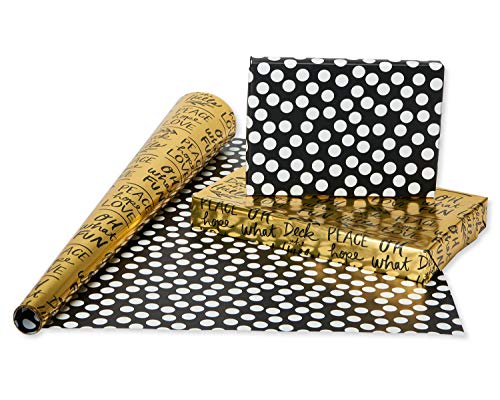 American Greetings 80 sq. ft. Reversible Christmas Wrapping Paper Bundle, Black and Gold Foil, Plaid, Trees and Reindeer (4 Rolls 30 in. x 8 ft.)