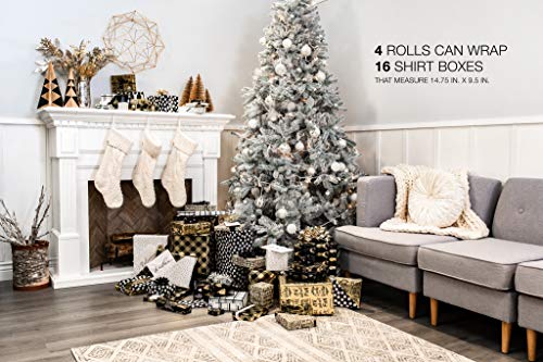 American Greetings 80 sq. ft. Reversible Christmas Wrapping Paper Bundle, Black and Gold Foil, Plaid, Trees and Reindeer (4 Rolls 30 in. x 8 ft.)