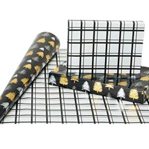 American Greetings 80 sq. ft. Reversible Christmas Wrapping Paper Bundle, Black and Gold Foil, Plaid, Trees and Reindeer (4 Rolls 30 in. x 8 ft.)