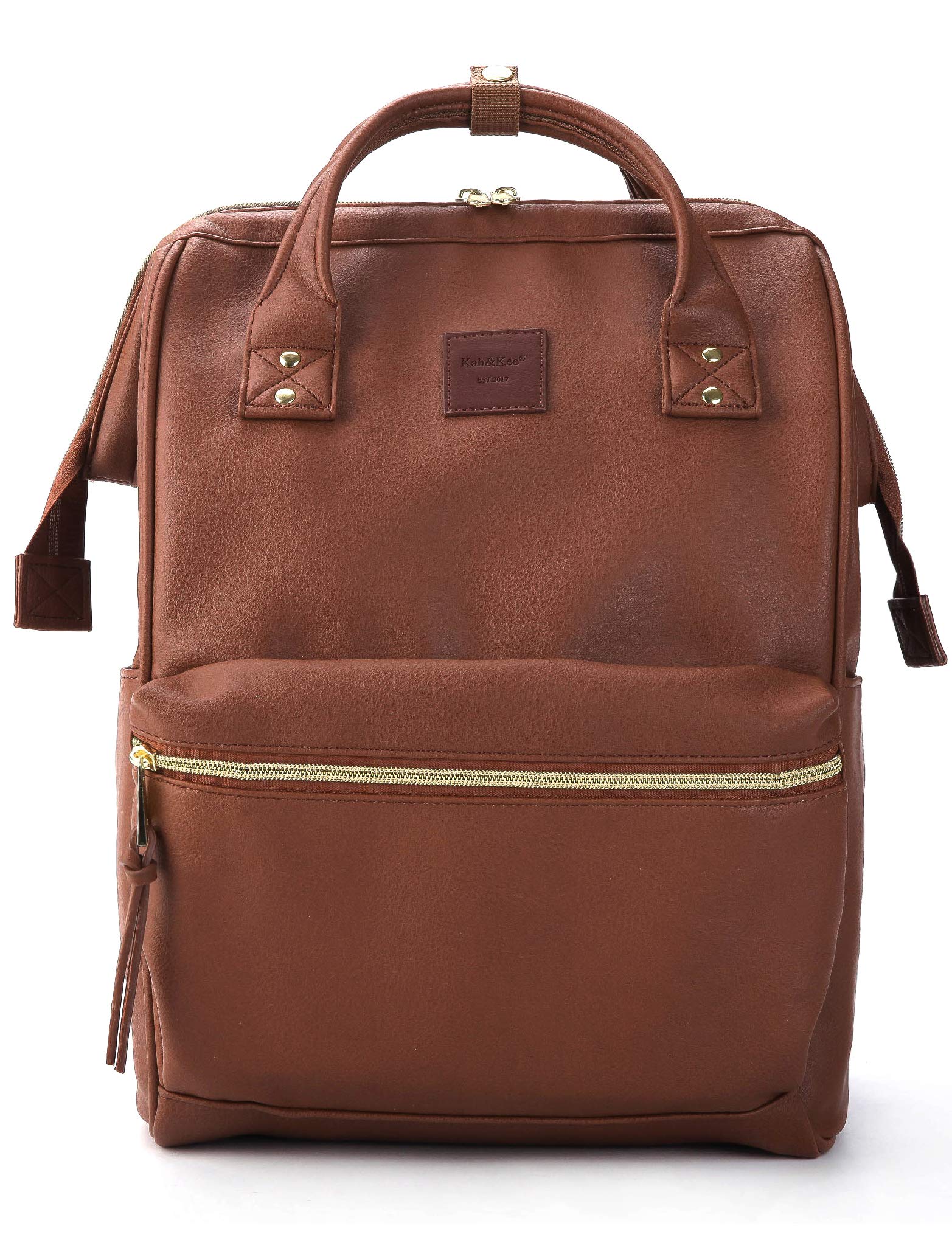 Kah&Kee Leather Backpack for Women and Men 15-inch Laptop Bag | Teacher Professional, Diaper Bag Backpack, Ideal for Work, School, Nurse, College & Travel (Brown, Medium)