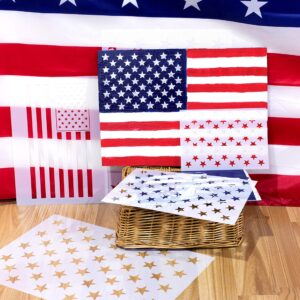 Whaline 7 Pieces American Flag 50 Stars Stencil Template for Painting on Wood, Fabric, Paper, Airbrush, Walls Art, 2 Large, 2 Medium and 3 Small for Flag Day, Independence Day