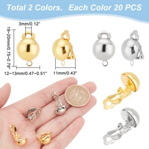 PH PandaHall 40 Pcs Brass Clip-on Earring Converter Component with Easy Open Loop 2 Colors for Non-Pierced Ears