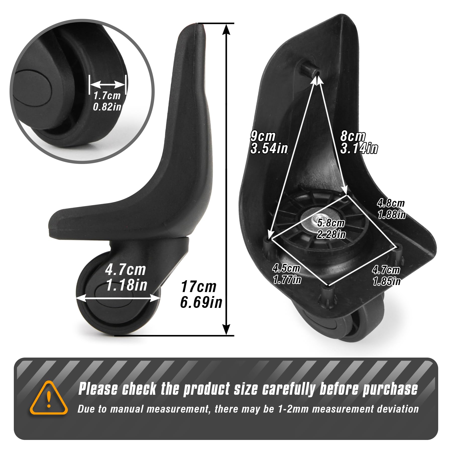 Zoofen 360 Spinner Replacement Luggage Wheel Repairment Suitcase Wheels (MA-W146- Rear Wheels)