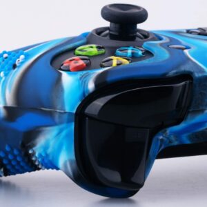 9CDeer 1 Piece of Studded Protective Silicone Cover Skin Sleeve Case + 8 Thumb Grips Analog Caps for Xbox One/S/X Controller Camouflage Blue Compatible with Official Stereo Headset Adapter