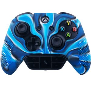 9CDeer 1 Piece of Studded Protective Silicone Cover Skin Sleeve Case + 8 Thumb Grips Analog Caps for Xbox One/S/X Controller Camouflage Blue Compatible with Official Stereo Headset Adapter