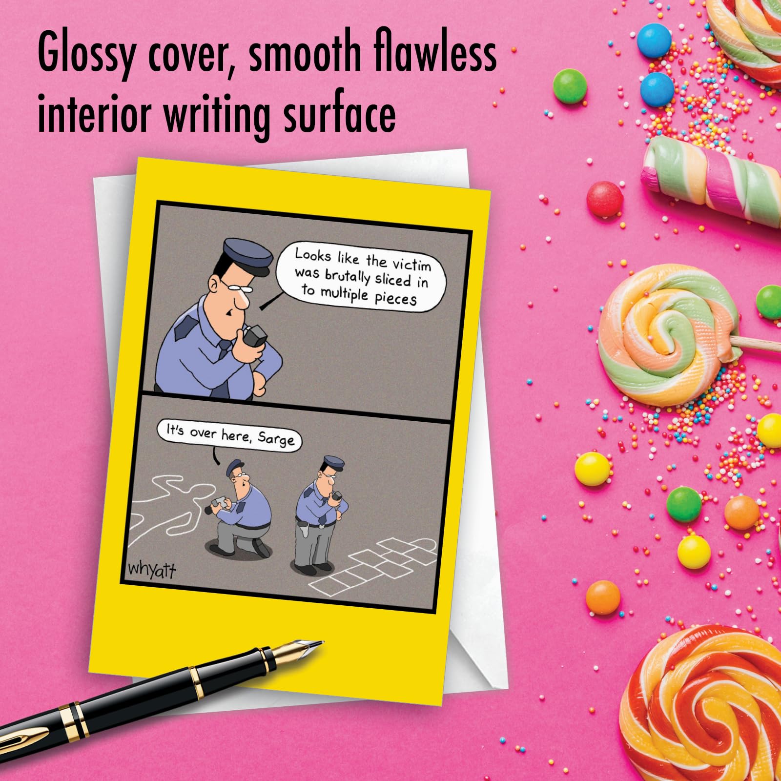 NobleWorks - 1 Funny Cartoon Card for Birthdays - Happy Bday Celebration for Grown-Ups, Humor Stationery Greeting - Chalk Outline C6393BDG