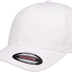 Flexfit Mens Cotton Twill Fitted Baseball Cap, White, Large-X-Large US