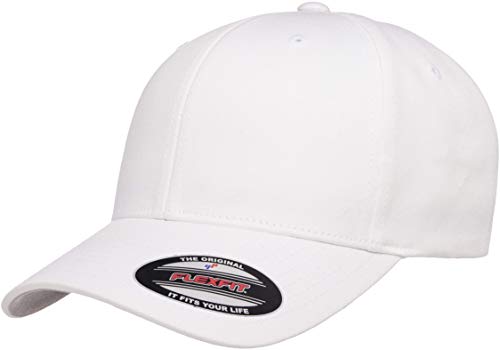 Flexfit Mens Cotton Twill Fitted Baseball Cap, White, Large-X-Large US