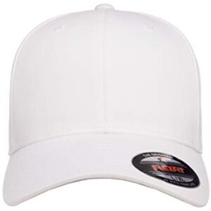 Flexfit Mens Cotton Twill Fitted Baseball Cap, White, Large-X-Large US