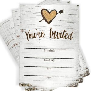 Printed Party Fill-in Invitations and Envelopes, Rustic Birch, Set of 25