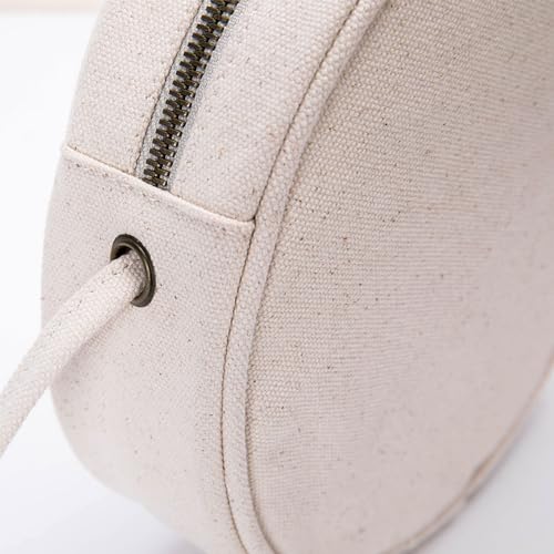 YONBEN Circle Crossbody Bag for Women - Cotton Canvas Circle Purse with Zipper, Adjustable Knot Shoulder Straps