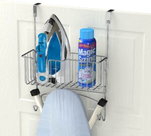 simple houseware over-the-door/wall-mount ironing board holder, chrome