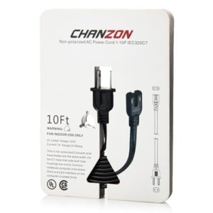 Chanzon 10ft Samsung Tv Power Cord for PS4 PS5 PS3 PS2 Playstation Xbox One Apple LG TCL Toshiba Hisense Cannon Pixma HP Dell Epson Printer Universal AC Replacement Cable 2 Prong 7A 125V(UL listed)