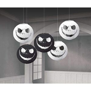 ©Disney Tim Burton's Nightmare Before Christmas Mini Lanterns - (5") Pack of 5 - Black & White Foil Hot-Stamp - Perfect Party Decor for Halloween & Festive Atmosphere