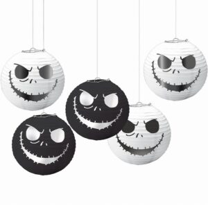 ©Disney Tim Burton's Nightmare Before Christmas Mini Lanterns - (5") Pack of 5 - Black & White Foil Hot-Stamp - Perfect Party Decor for Halloween & Festive Atmosphere