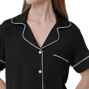 Ladies Button Down Pj Sets Jersey Knit Pajama Short Sleeve Loungewear lightweight/Lightweight(Black,Small)