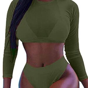 ALBIZIA Women's Sexy Brazilian Triangle Swimsuit 3 Piece Bathing Suit XL Army Green