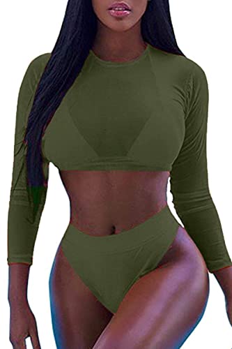 ALBIZIA Women's Sexy Brazilian Triangle Swimsuit 3 Piece Bathing Suit XL Army Green