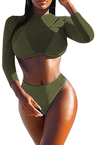 ALBIZIA Women's Sexy Brazilian Triangle Swimsuit 3 Piece Bathing Suit XL Army Green