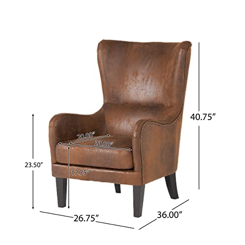 Christopher Knight Home Lorenzo Fabric Studded Club Chair, Brown 36D x 26.75W x 41.5H in