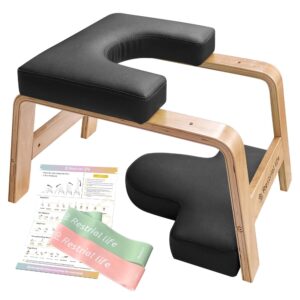 restrial life yoga headstand bench- stand yoga chair for family, gym - wood and pu pads - relieve fatigue and build up body (black), 24.50*15*15.40inch
