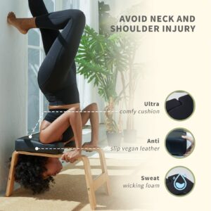 Restrial Life Yoga Headstand Bench- Stand Yoga Chair for Family, Gym - Wood and PU Pads - Relieve Fatigue and Build Up Body (Black), 24.50*15*15.40inch