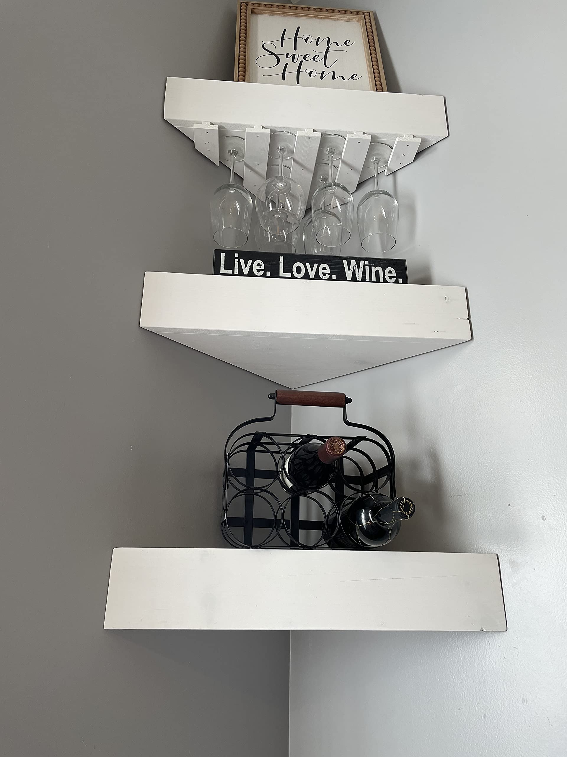 1 Wine Rack, 2 Corner Floating Shelves Set