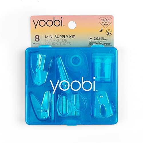 Yoobi Blue Mini Office Supply Kit – Mini School Supplies Kit for Kids & Adults – Includes Scissors, Mini Stapler, Staple Remover, Staples, Tape Dispenser & More – School, Home or Office Supplies Kit