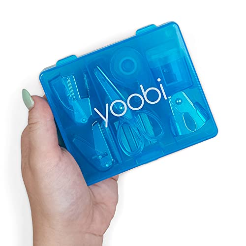 Yoobi Blue Mini Office Supply Kit – Mini School Supplies Kit for Kids & Adults – Includes Scissors, Mini Stapler, Staple Remover, Staples, Tape Dispenser & More – School, Home or Office Supplies Kit