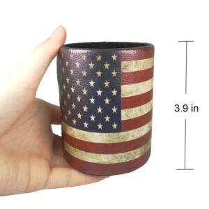 DreamsEden Vintage Pen Pencil Holder Cup Retro Pattern Desk Organizer for Home Office Bedroom (American flag Round)