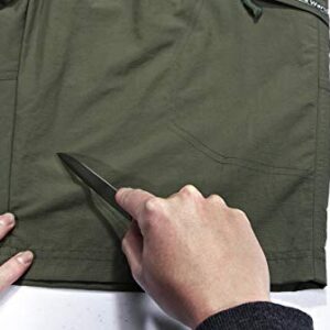 Men's Outdoor Stretch Quick Drying Cargo Pockets Hiking Camping Fishing Athletic Shorts with Multi Pockets Army Military