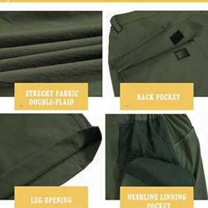 Men's Outdoor Stretch Quick Drying Cargo Pockets Hiking Camping Fishing Athletic Shorts with Multi Pockets Army Military