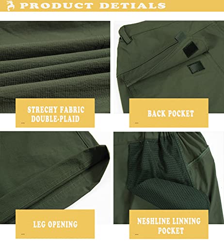 Men's Outdoor Stretch Quick Drying Cargo Pockets Hiking Camping Fishing Athletic Shorts with Multi Pockets Army Military