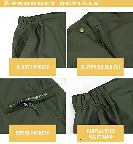 Men's Outdoor Stretch Quick Drying Cargo Pockets Hiking Camping Fishing Athletic Shorts with Multi Pockets Army Military