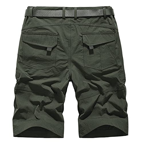 Men's Outdoor Stretch Quick Drying Cargo Pockets Hiking Camping Fishing Athletic Shorts with Multi Pockets Army Military