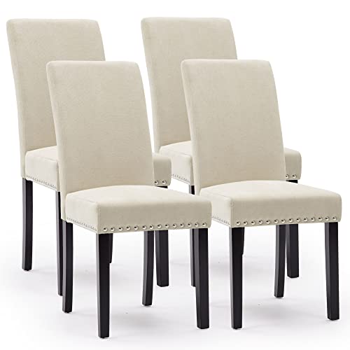 LSSPAID Dining Chairs, Fabric Padded Dining Room Chairs, Nail head Trim Dining chair, Beige, Set of 4