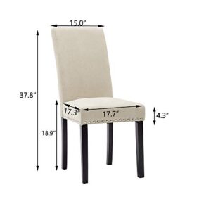 LSSPAID Dining Chairs, Fabric Padded Dining Room Chairs, Nail head Trim Dining chair, Beige, Set of 4