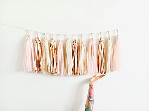 Blush,Rose Gold,Nude Shimmer Tassel Garland, 15 Tassels and 2m Jute Twine-Baby Shower,Blush Wedding Decor,Party,Chair Banner