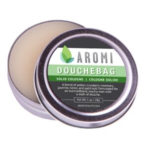 aromi douchebag solid cologne | aromatic, woodsy fragrance for men, funny gift, travel, vegan, cruelty-free, wax-based scent, handmade, portable (douchebag)