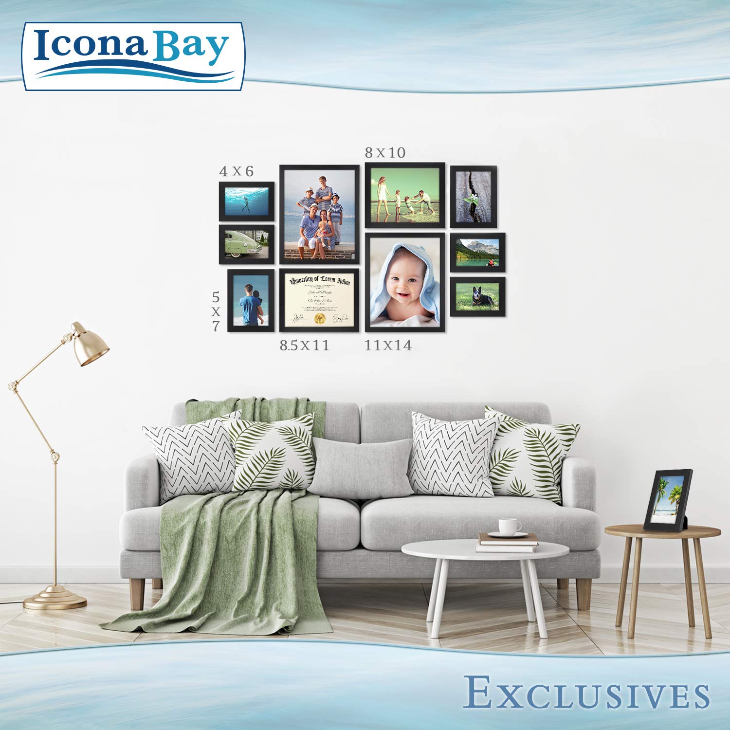 Icona Bay 11x14 Black Picture Frame, Sturdy Wood Composite Photo Frame 11 x 14, Sleek Design, Table Top or Wall Mount, Exclusives Collection