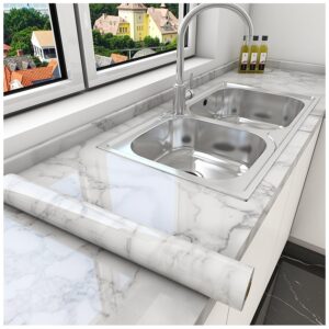 Yancorp White Gray Contact Paper Peel and Stick Wallpaper Marble Removable Wallpaper Pull and Stick Countertops Self-Adhesive Backsplash for Cabinets (11.8"X120")