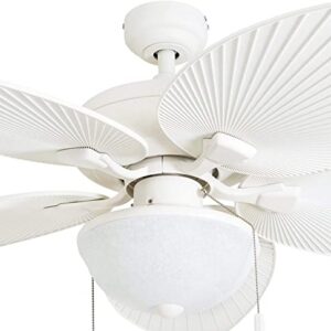 Honeywell Ceiling Fans Inland Breeze, 52 Inch Tropical Indoor Outdoor Ceiling Fan with Light, Pull Chain, Three Mount Options, Weather Resistant Blades - 50511-01 (White)