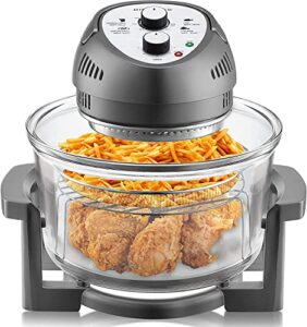 big boss 16qt glass air fryer oven – extra large non toxic air fryer halogen oven with 50+ air fryers recipe book for quick + easy meals for entire family, airfryer for healthier crispy foods – gray