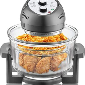 Big Boss 16Qt Glass Air Fryer Oven – Extra Large Non Toxic Air Fryer Halogen Oven with 50+ Air Fryers Recipe Book for Quick + Easy Meals for Entire Family, AirFryer for Healthier Crispy Foods – Gray