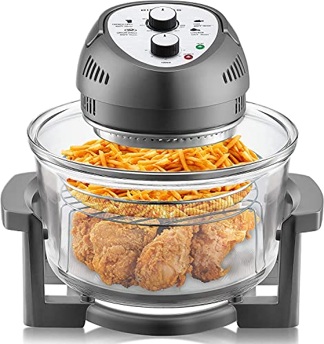 Big Boss 16Qt Glass Air Fryer Oven – Extra Large Non Toxic Air Fryer Halogen Oven with 50+ Air Fryers Recipe Book for Quick + Easy Meals for Entire Family, AirFryer for Healthier Crispy Foods – Gray