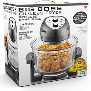 Big Boss 16Qt Glass Air Fryer Oven – Extra Large Non Toxic Air Fryer Halogen Oven with 50+ Air Fryers Recipe Book for Quick + Easy Meals for Entire Family, AirFryer for Healthier Crispy Foods – Gray