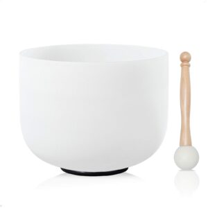 CVNC 8 Inch F Note Heart Chakra Frosted Quartz Crystal Singing Bowl Free Mallet and O-ring For Sound Healing Meditation